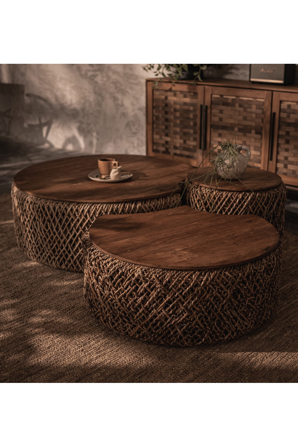 Round Abaca Coffee Table Set 3 Dbodhi Knut – Artofit for Dbodhi Knut