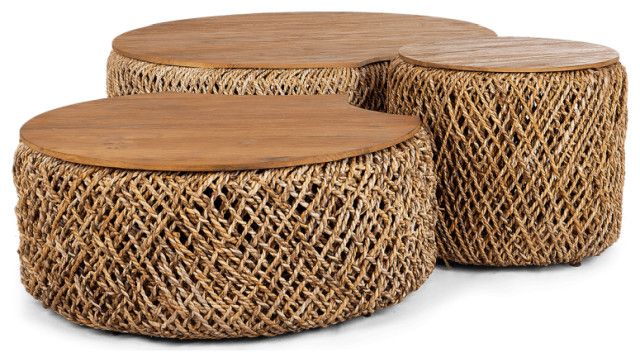 Round Abaca Coffee Table Set (3) | Dbodhi Knut - Tropical - Coffee ... for Round Abaca Coffee Table Set (3)