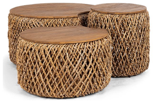 Round Abaca Coffee Table Set A | Dbodhi Knut Padi - Tropical - Coffee ... in Round Abaca Coffee Table Set (3)