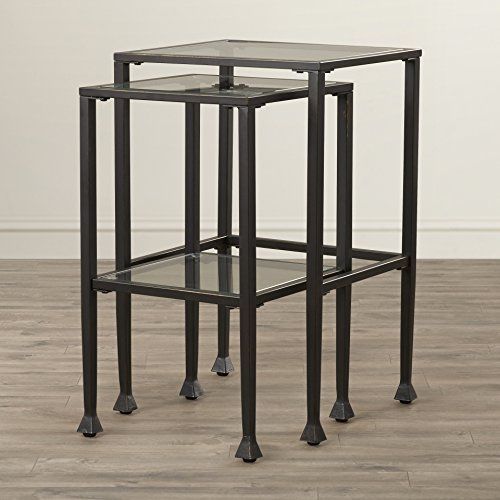 Sabrina Contemporary Style 2 Piece Square Nesting Table Set Made With Metal And Glass In Clear ... pertaining to "Nikki" 2-Piece Aluminum Nesting Table Set, Oval Shaped With Marble Top
