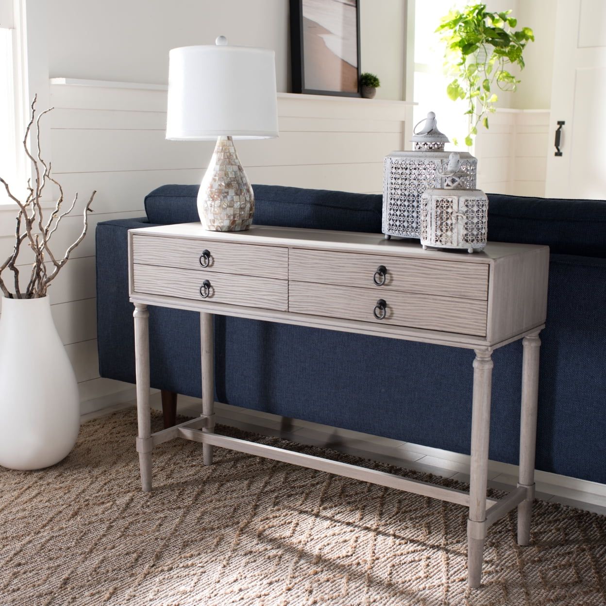 Safavieh Aliyah Solid 4 Drawer Console Table, Greige - Walmart.com inside Phebe 4 Drawer Console Table Distressed Greige