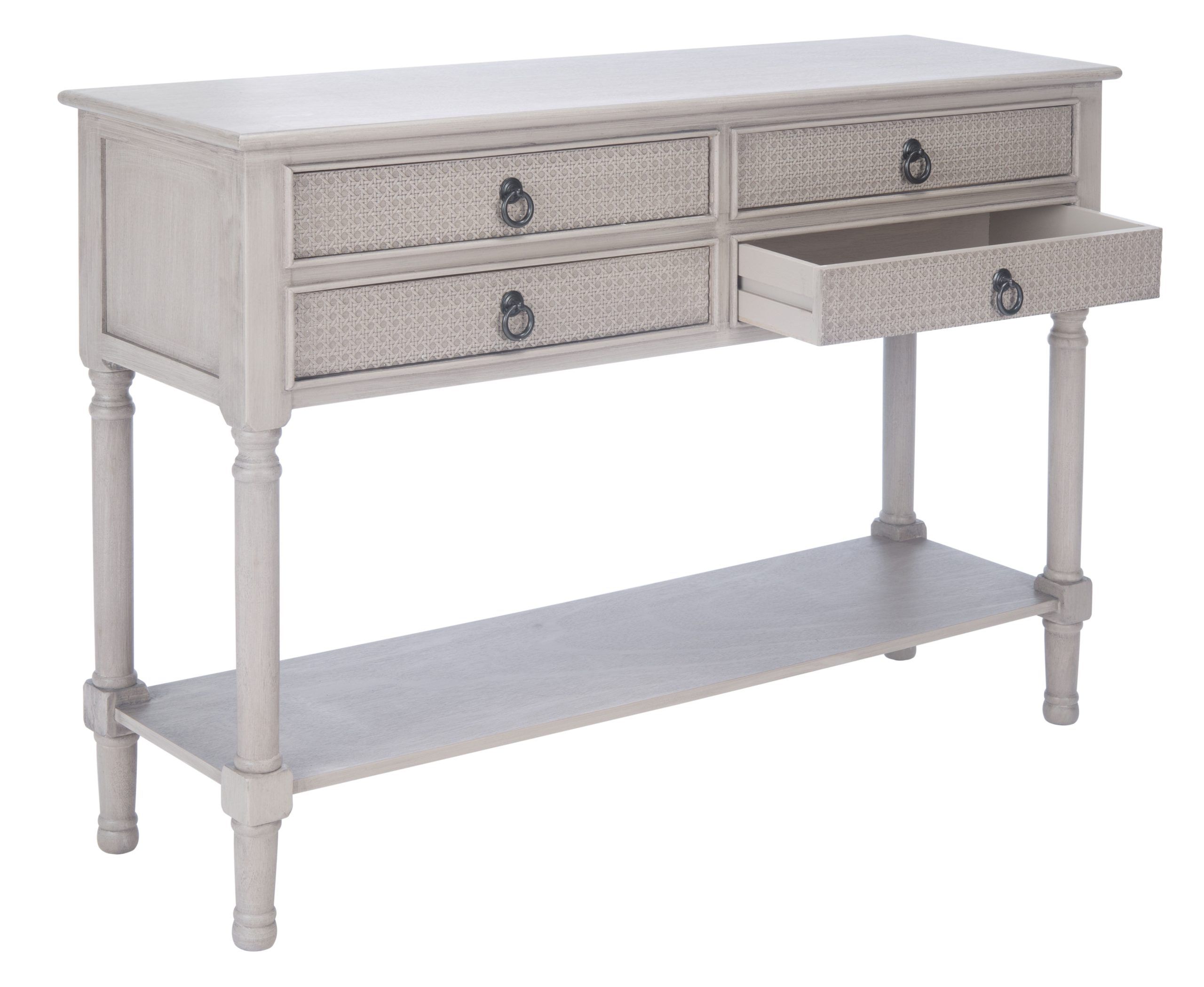 Safavieh Hain.es French Greige Wood Console Table With Drawer (42 In. W X 13 In. D X 29.5 In. H ... with regard to Phebe 4 Drawer Console Table Distressed Greige