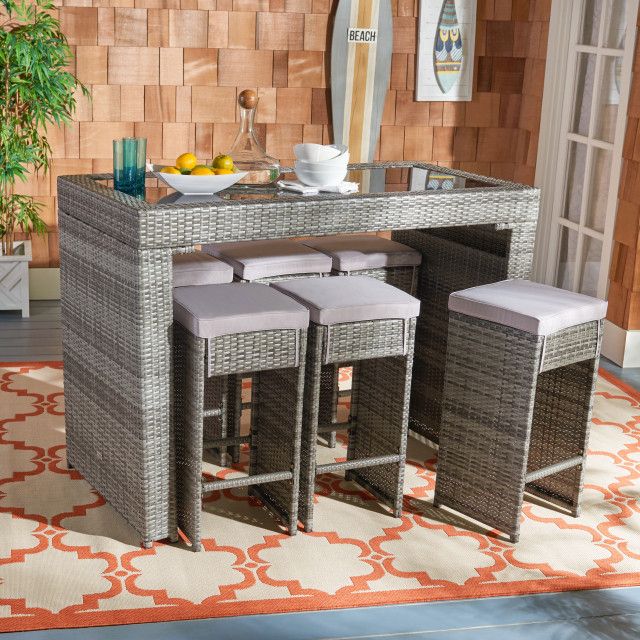 Safavieh Horus Indoor/Outdoor Dining Set - Tropical - Outdoor Dining Sets - By Safavieh | Houzz inside Safavieh Horus Indoor/Outdoor Dining Set, Black/Light Gray