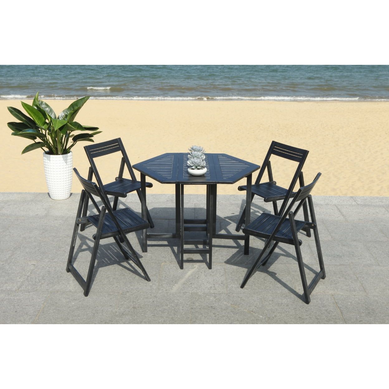 Safavieh Kerman Outdoor Modern Foldable 5 Piece Dining Set, Black - Walmart.com for Designing with the Safavieh Kerman 5-Piece Set Indoor-Outdoor Versatility
