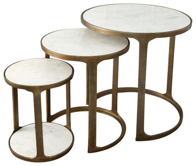 Set Of 3 Marble Top Nesting Tables, Brass - Contemporary - Coffee Table ... within The Versatility of Brass Nesting Tables A Design Deep Dive