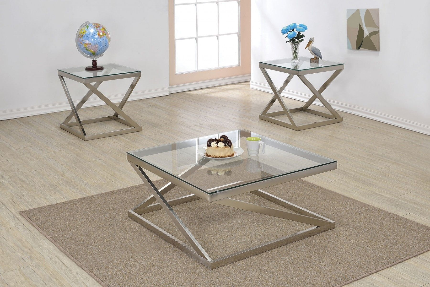 Silver Nickel Coffee Table Set At Darnell Johnson Blog intended for Emerson 3 Piece Coffee And End Table Set In Nickel Metal Finish And Glass Top