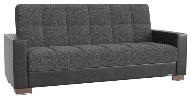 Sleeper Sofa With Click Clack Technology - Transitional - Futons - By Declusia | Houzz throughout Modern Sleeper Sofa With Buttonless Tufted Back &amp; Click-Clack Storage, Grey Chenille/Black Leatherette