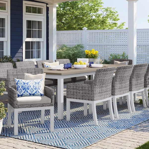 Sol 72 Outdoor™ Mckinnon 10 - Person Rectangular Outdoor Dining Set ... within 10-Seat Outdoor Rectangular Long Dining Wicker Set, Gray