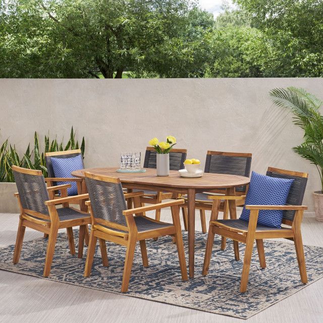 Specter 7-Piece Outdoor Acacia Wood Dining Set - Transitional - Outdoor ... within Specter 7-Piece Outdoor Acacia Wood Dining Set