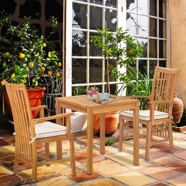 Teak Wood Balero Intimate Bistro Dining Set Including 27" Table And 2 ... inside 3 Piece Teak Wood Florence Intimate Bistro Patio Dining Set With 2 Arm Chairs