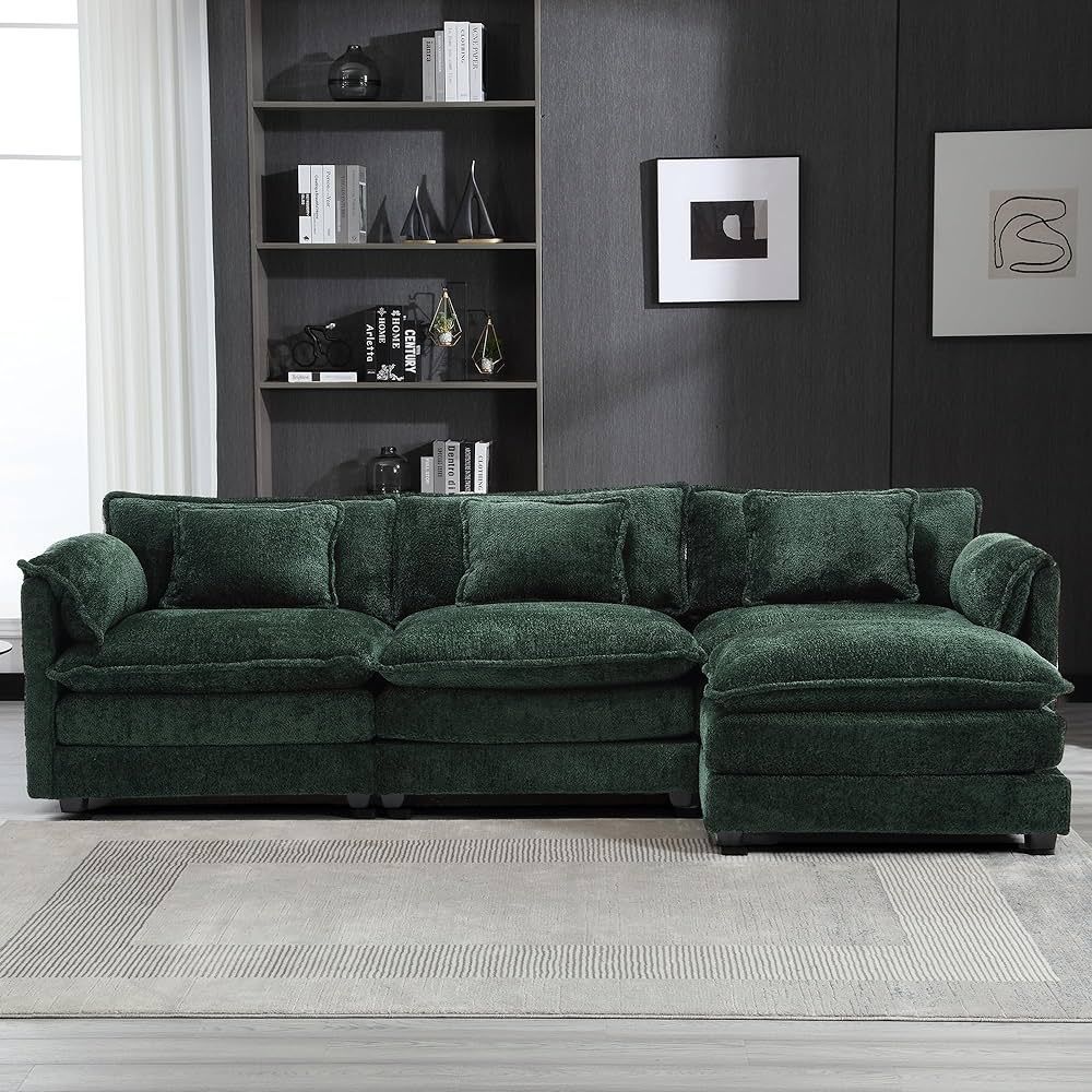 Tmsan 112.2" L Shaped Couch, Modern Modular Sectional Sofa With Movable Ottoman, Boucle ... with regard to 2-Piece Modular Sectional Sofa, Soft Crocheted Yarn Fabric, Green