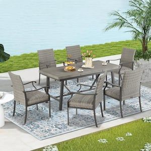 Ulax Furniture 7-Piece Aluminum Outdoor Dining Set, Wicker Dining ... with regard to Creating an Inviting Outdoor Dining Space with Your GDF Studio Ashley Set