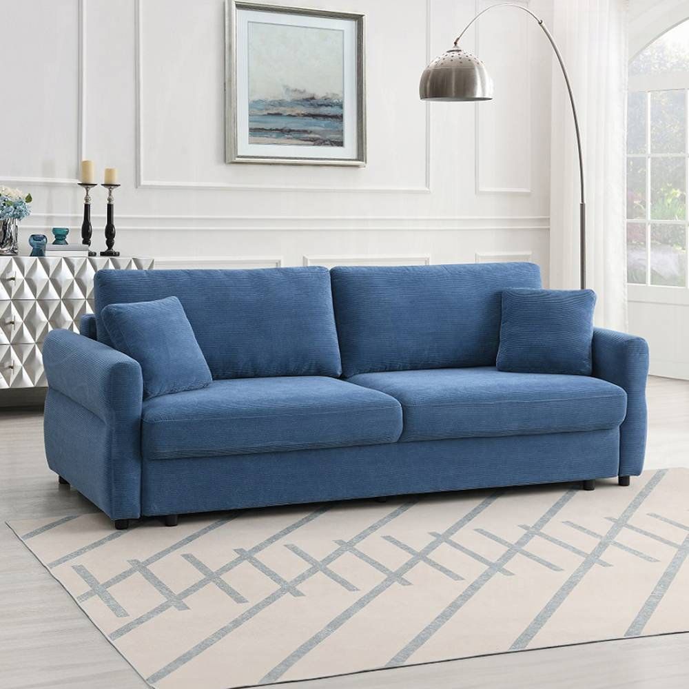 Upholstered Sofa With Sleeper With Rolled Armrests In Blue ... for The Enduring Appeal of Blue Sleeper Sofas with Classic Rolled Armrests