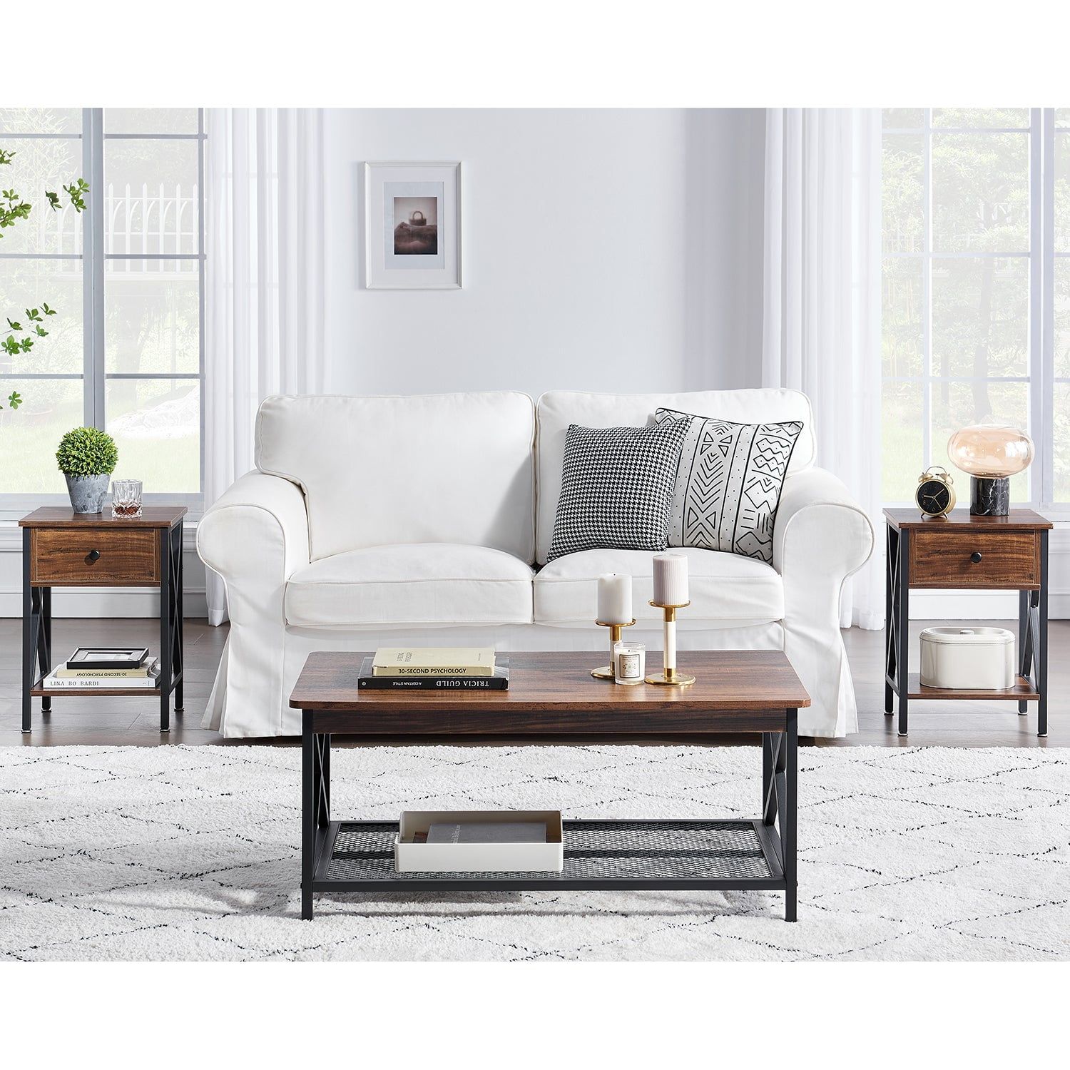 Vecelo 3-Piece Occasional Table Set With Coffee Table + 2 End Tables ... regarding Kendall 2-Piece Set, Occasional Table Set, Coffee Table & End Tab