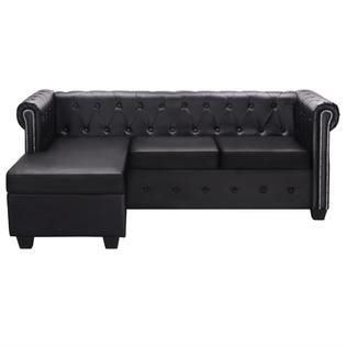 Vidaxl L-Shaped Chesterfield Sofa Artificial Leather Black within Vidaxl L-Shaped Sofa Bed Artificial Leather Black And White