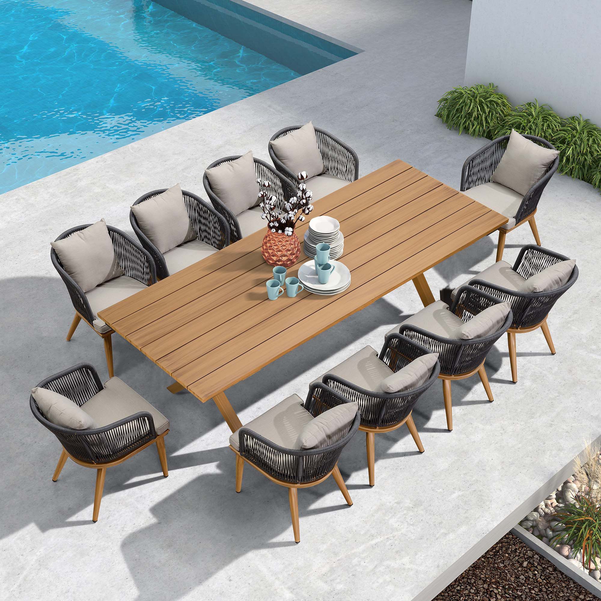 Wade Logan® Braylin 10 - Person Rectangular Outdoor Dining Set With ... with The Art of Outdoor Entertaining A Guide to Your Gray Wicker Dining Set