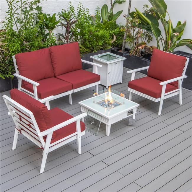 Walbrooke Modern White Patio Conversation With Square Fire Pit Slats ... in From Day to Night Effortless Transitions with Your White Patio Conversation Ensemble