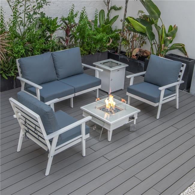 Walbrooke Modern White Patio Conversation With Square Fire Pit Slats ... within From Day to Night Effortless Transitions with Your White Patio Conversation Ensemble