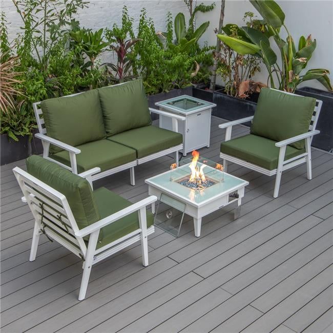 Walbrooke Modern White Patio Conversation With Square Fire Pit &amp;amp; Tank ... for From Day to Night Effortless Transitions with Your White Patio Conversation Ensemble