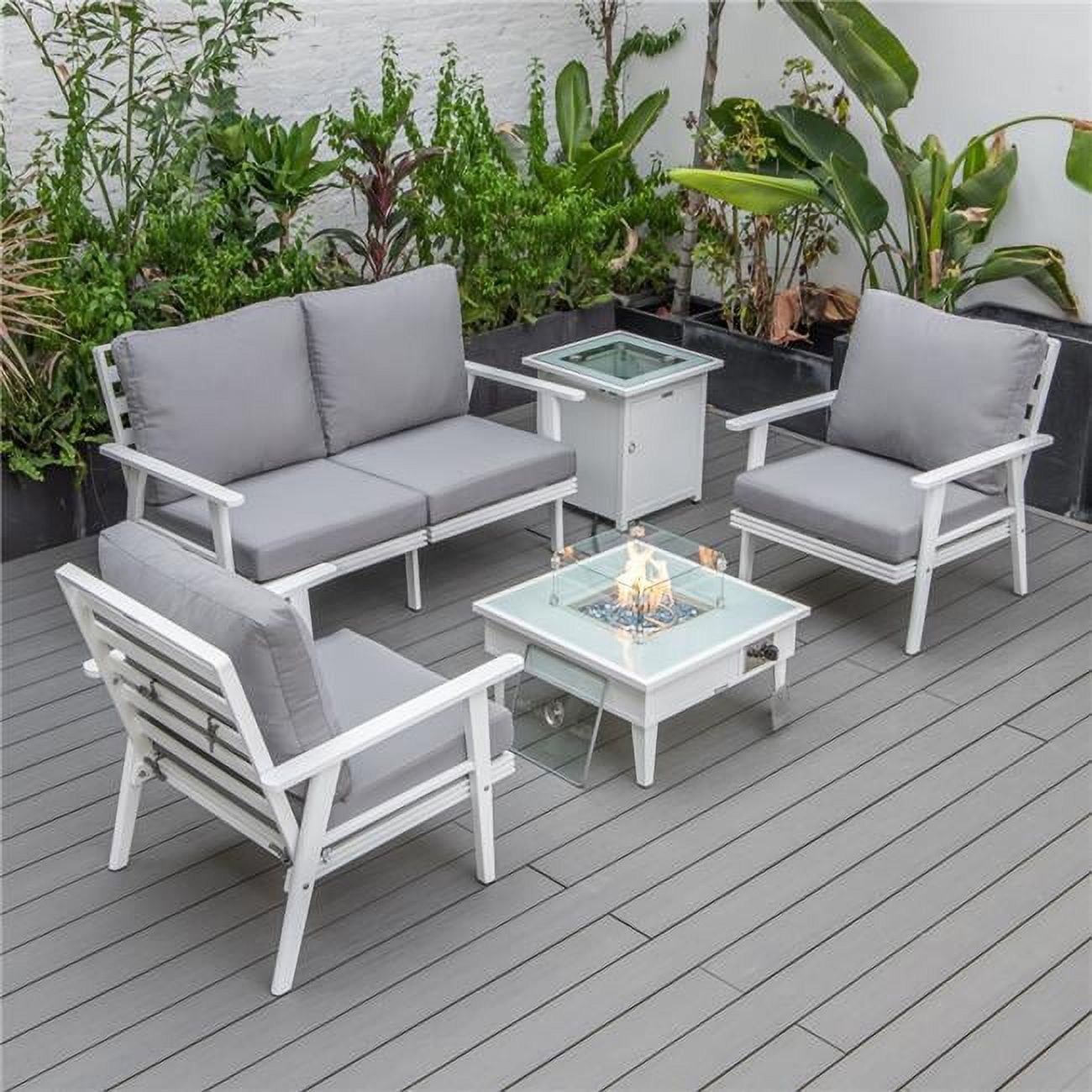 Walbrooke Modern White Patio Conversation With Square Fire Pit &amp;amp; Tank ... with regard to Modern White Patio Conversation With Square Fire Pit &amp;amp; Tank Holder, Navy Blue