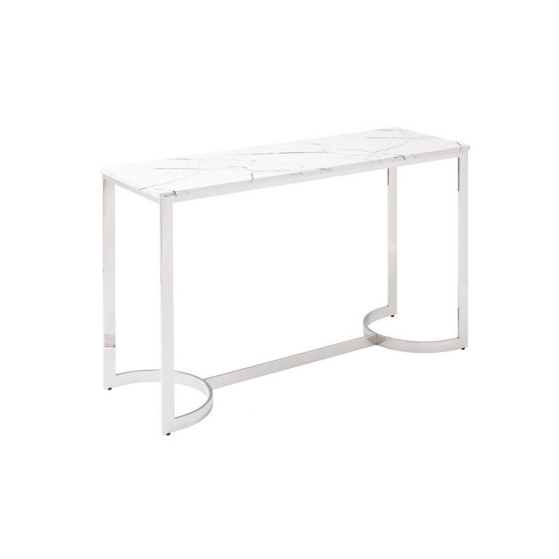 White Marble & Chrome Console Table with Ilona Accent Storage, White/Chrome, Console Table