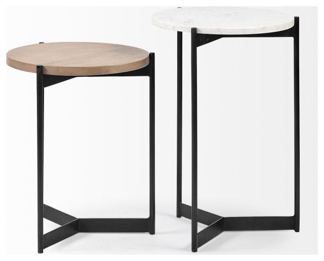 Wood & Marble Nesting End Tables, Larkin Ii - Industrial - Coffee Table ... pertaining to Wood & Marble Nesting End Tables, Larkin Ii