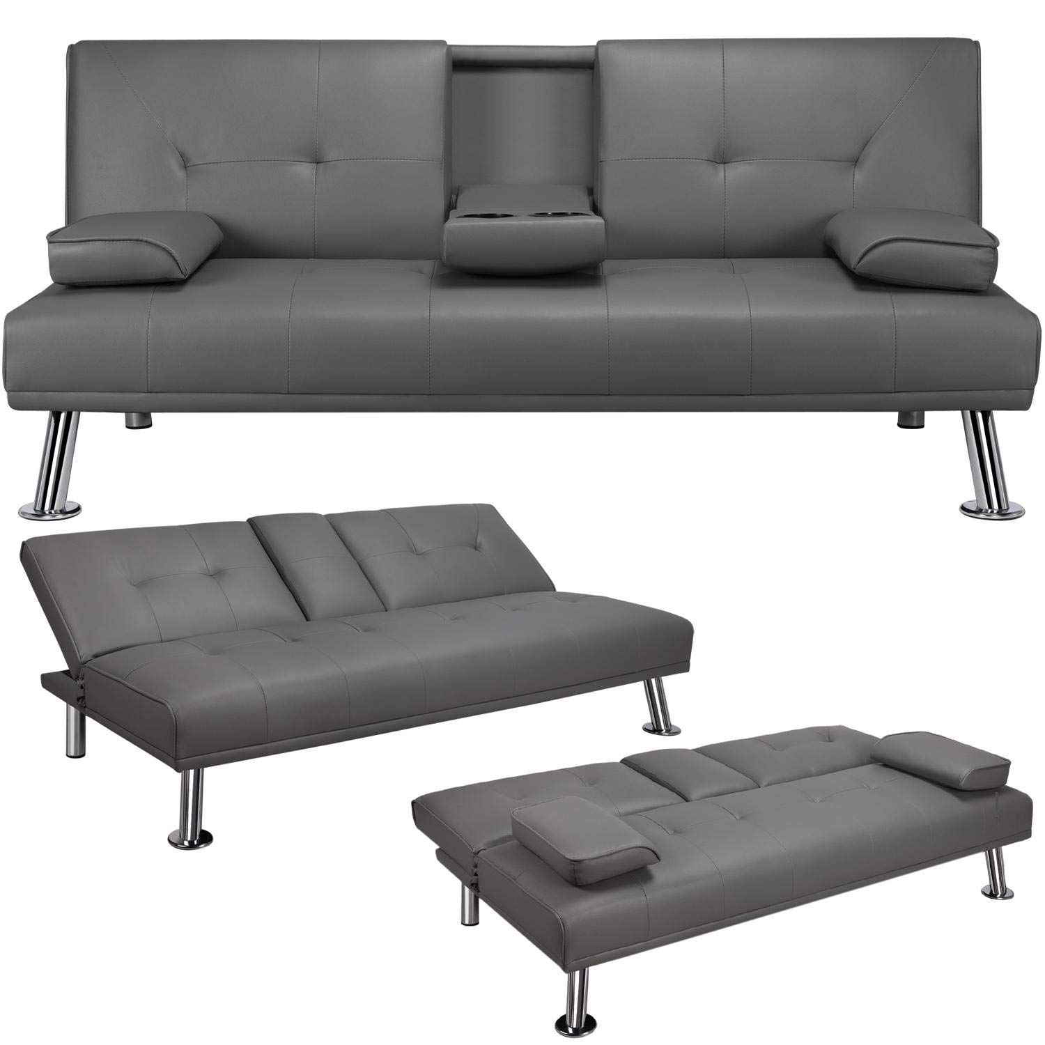 Yaheetech Convertible Sofa Bed Adjustable Couch Sleeper Modern Divets ... regarding Space-Saving Solutions Exploring the Gray Convertible Loveseat