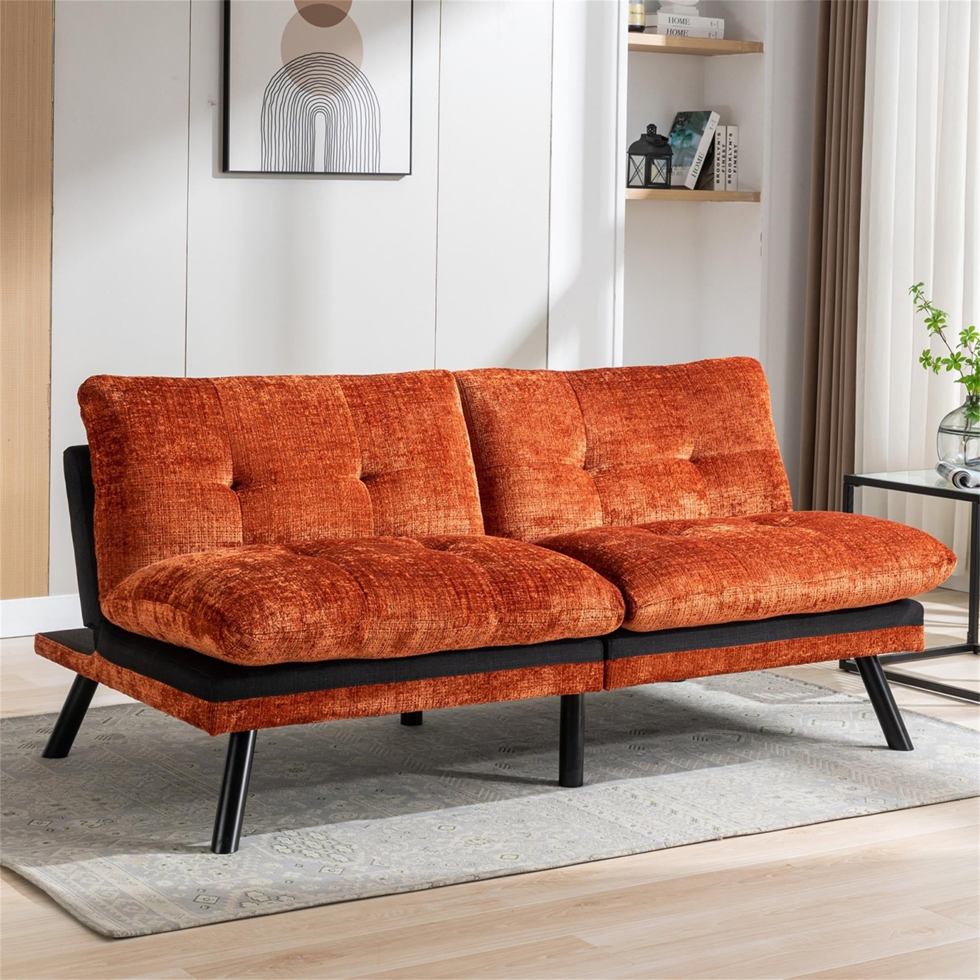 Yyao Convertible Futon Sleeper Sofa, Adjustable Lounge Couch With Metal Legs, Orange - Walmart.com within From Couch to Comfort The Seamless Transition of a Convertible Sleeper Sofa