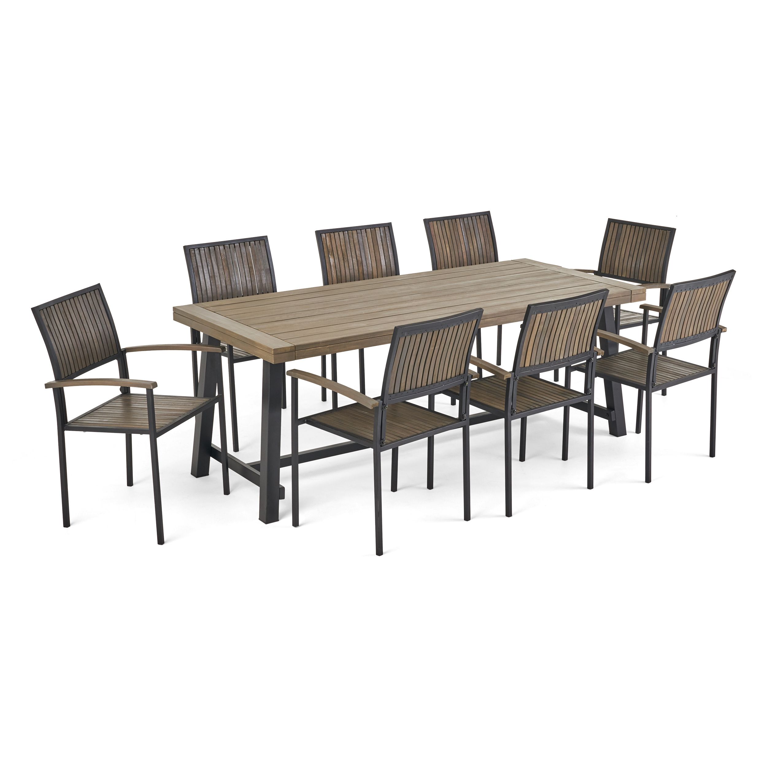 Zachary Outdoor 8 Seater Acacia Wood Dining Set, Gray - Walmart.com regarding Liz Outdoor 8 Seater Acacia Wood Dining Set
