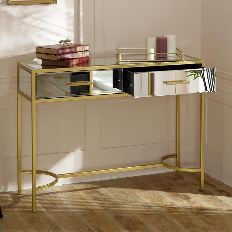10 Ideas Of Glass And Gold Console Tables inside Elegant Gold Console Table With Glass Shelves And Sleek Modern Design