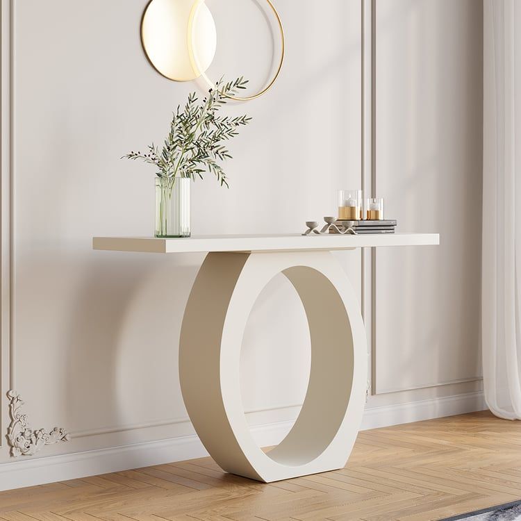 1000Mm Modern White Console Table With Circle Base White Wooden ... with regard to Contemporary Console Table, Triangular Base & Large Top, Lacquered White Finish