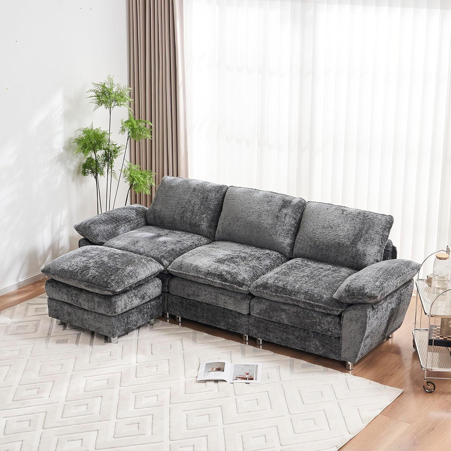 101.6" Sectional Couches For Living Room, Modern Convertible ... throughout Upholstered Sleeper Sectional Sofa With 4 Pillows, Gray