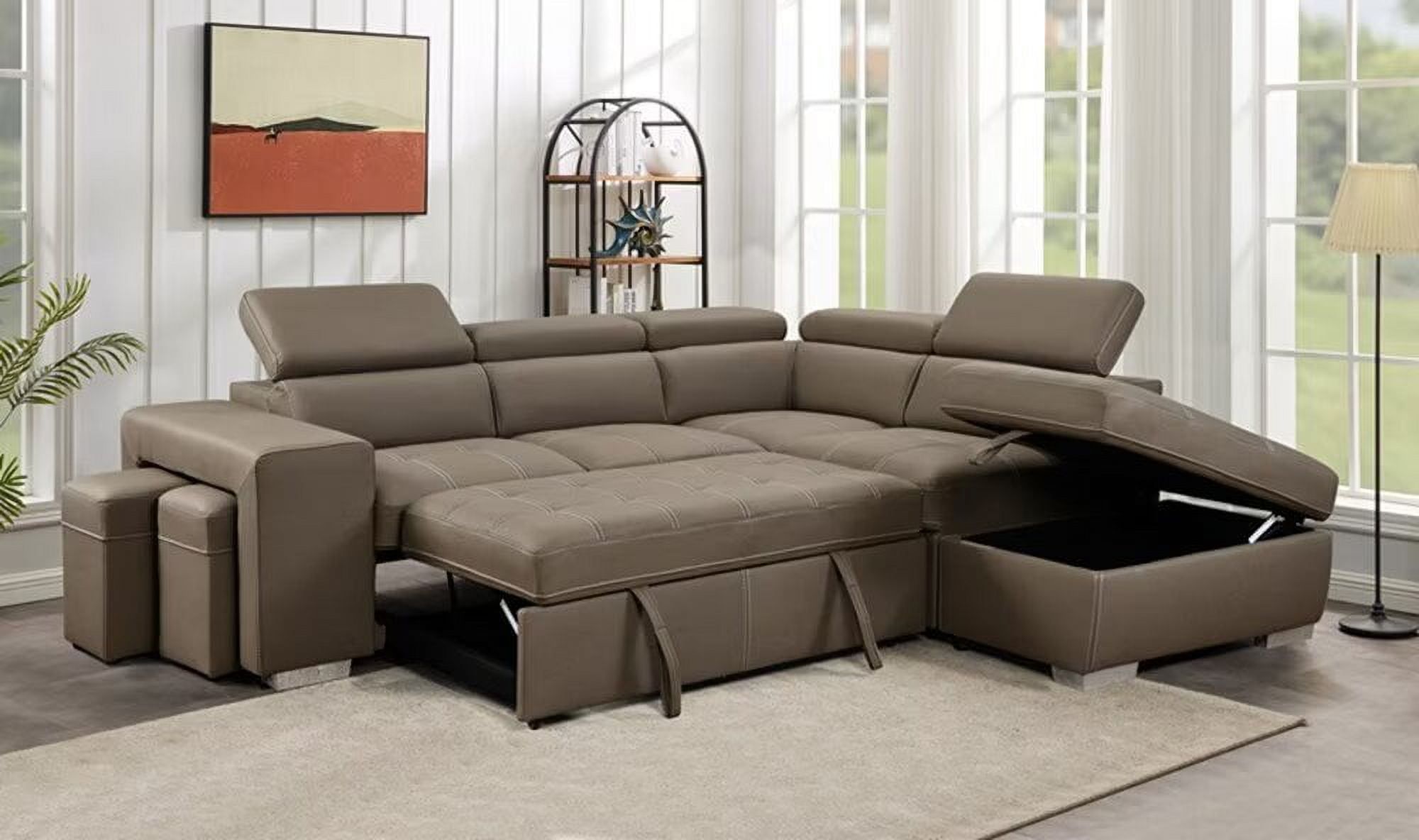 104'' Sectional Sleeper Sofa With Pull Out Bed, Storage Ottoman And 2 ... inside Maximizing Your Small Space with the Haris Dark Gray Sleeper Sectional