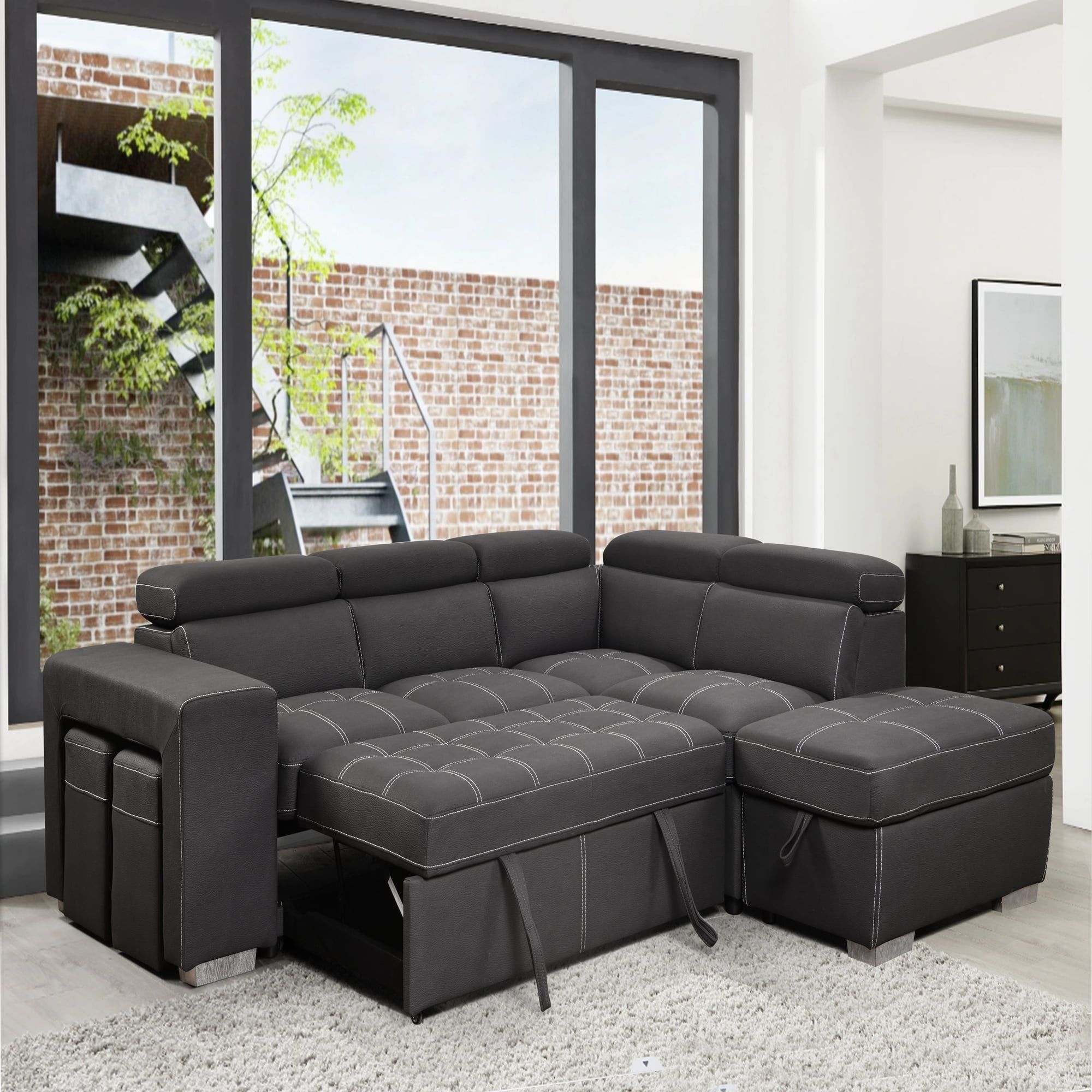 105" Sectional Sofa With Adjustable Headrest ,Sleeper Sectional Pull ... throughout Maximizing Your Small Space with the Haris Dark Gray Sleeper Sectional