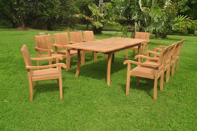 11-Piece Outdoor Teak Dining Set, 94" Rectangle Table, 10 Nain Stacking ... with regard to 7-Piece Outdoor Teak Dining Set: 94" Rectangle Table, 6 Wave Stacking Arm Chairs