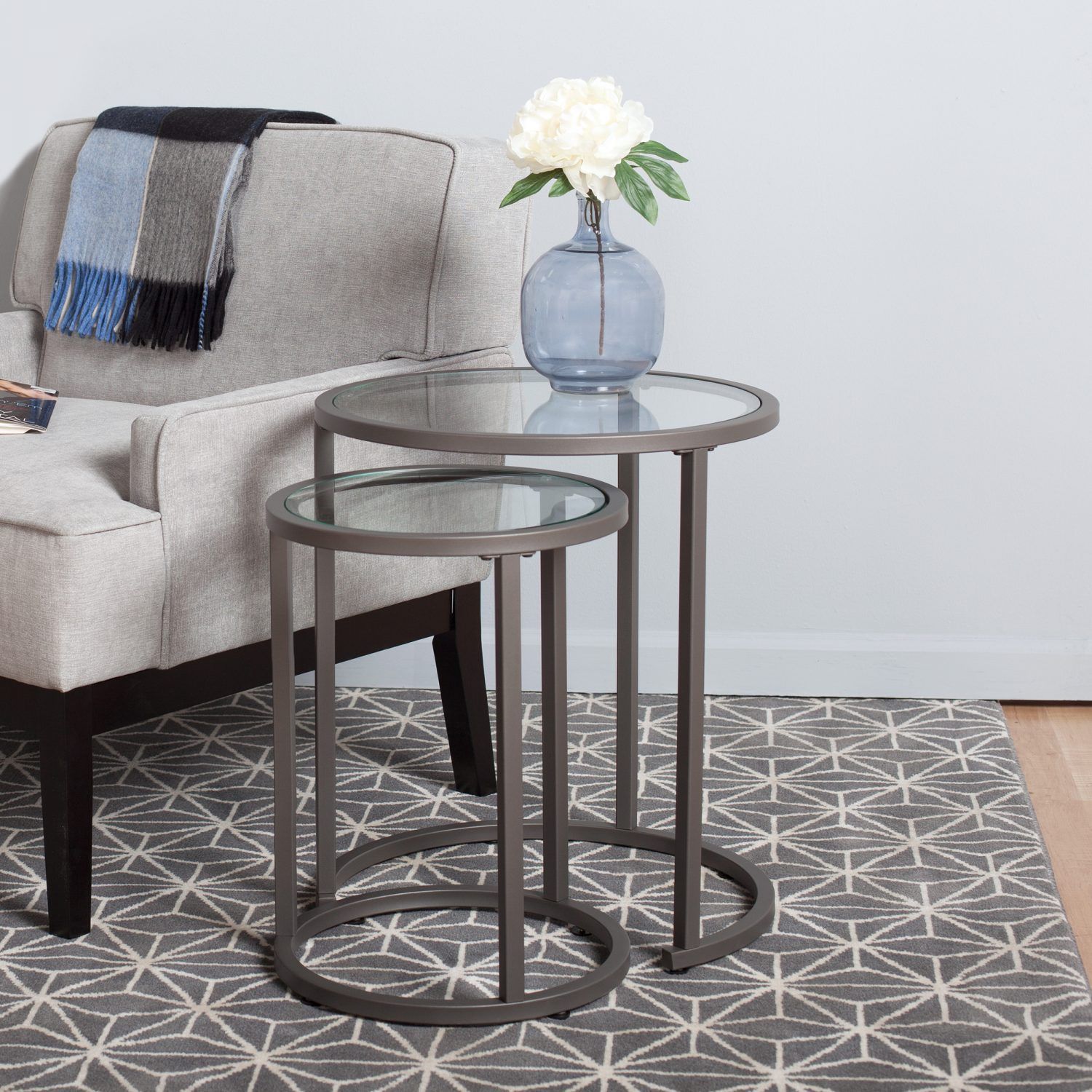 15 The Best Glass And Pewter Rectangular Desks for Elevating Your Space with Camber Modern Glass Nesting Tables