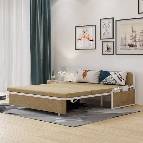 1530Mm Modern Khaki Convertible Sofa Bed With Storage Cotton & Linen ... in Modern Khaki Convertible Sofa Bed With Storage Cotton & Linen Upholstered Daybed, Khaki, 60.2"L X 34.3"W X 35"H