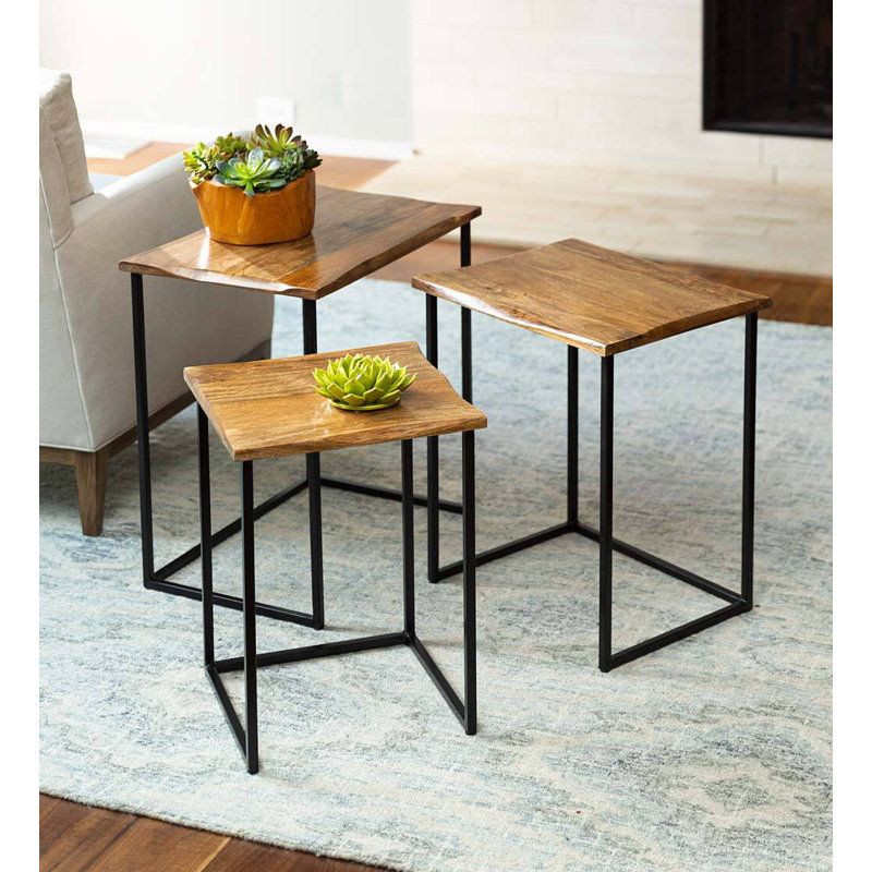 17 Stories Solid Wood Frame Nesting Tables - Wayfair Canada pertaining to Clapp Iv Medium Brown Solid Wood W/Black Iron Frame Nesting Tables