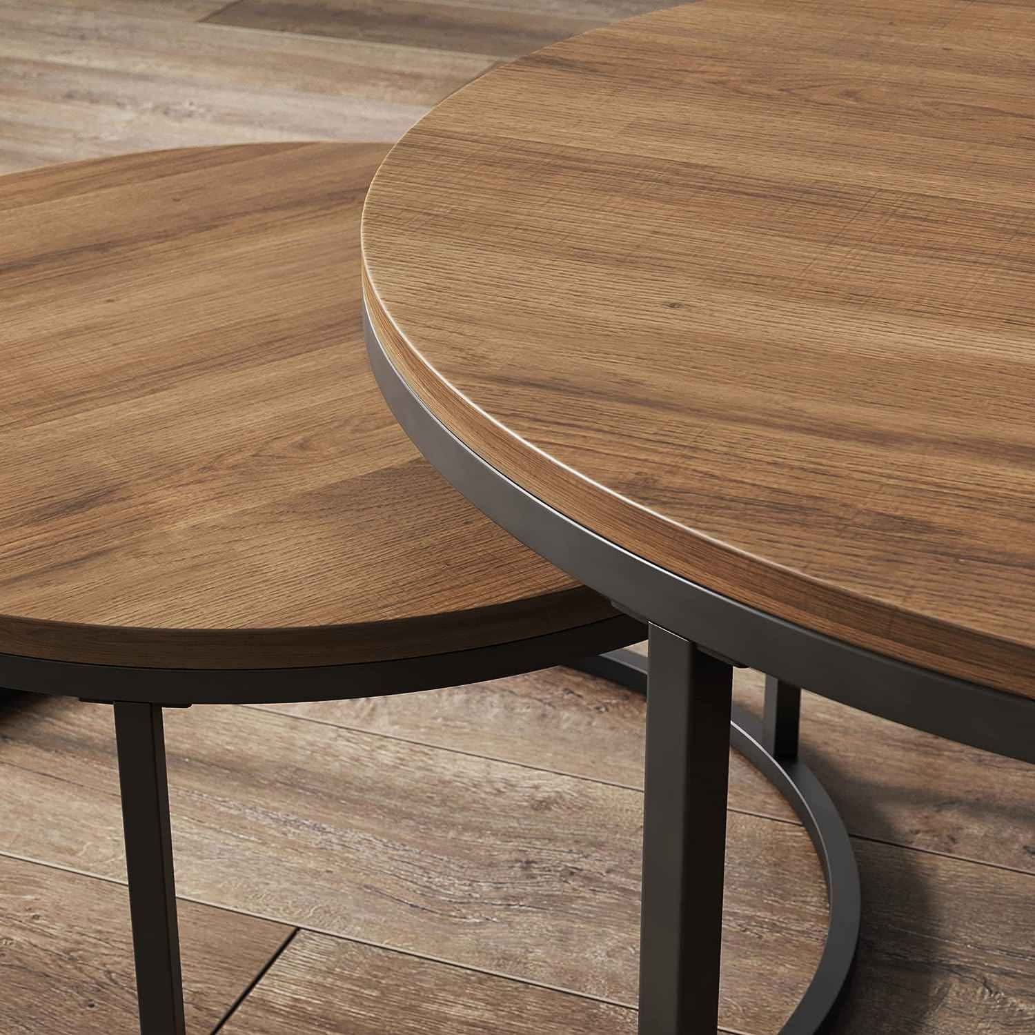2 Pack Nest Coffee Table, Iron Base & Round Top - Transitional - Coffee ... inside Understanding the Appeal of Reclaimed Oak and Gunmetal Coffee Table Sets