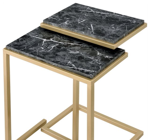 2-Piece Nesting End Tables With Golden Frame And Faux Marble Tops ... intended for Shanish 2-Piece Nesting Table Set, Faux Marble And Gold