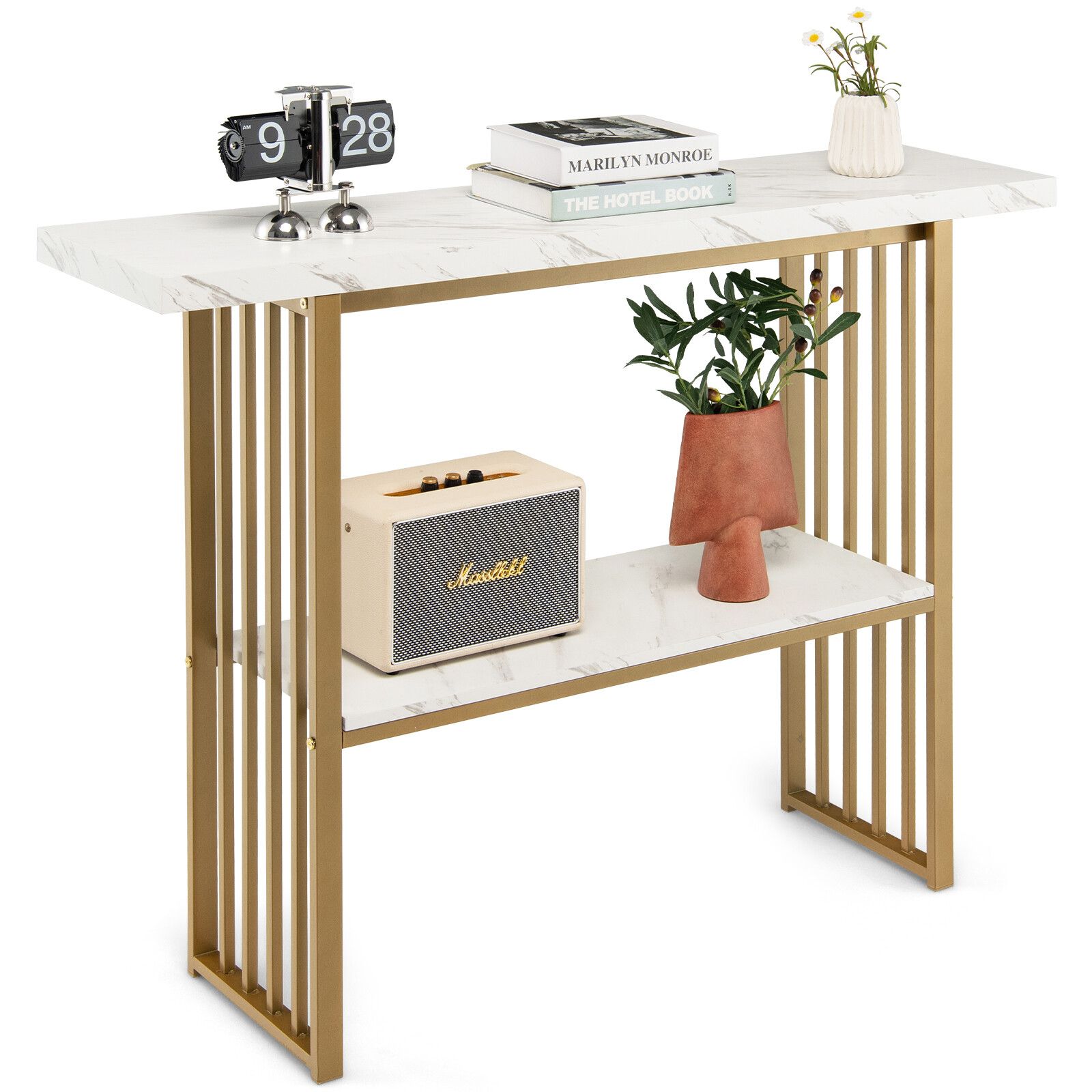 2-Tier Console Table White Faux Marble Sofa Table Modern Entryway Table ... for Pasargad Home Luxe Marble Console Table, White
