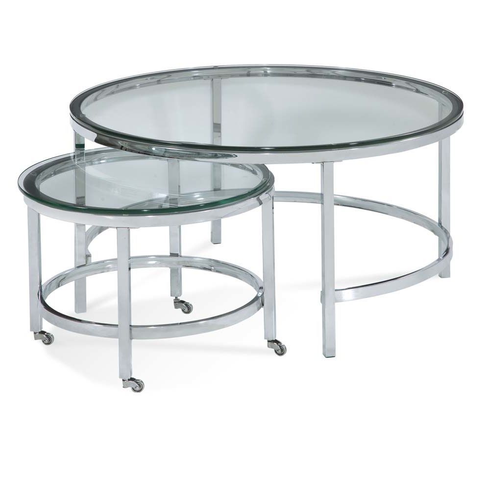 20 Photos Mirrored And Chrome Modern Cocktail Tables for Patinoire Round Cocktail Table On Casters - Set Of 2 - Polished Chrome