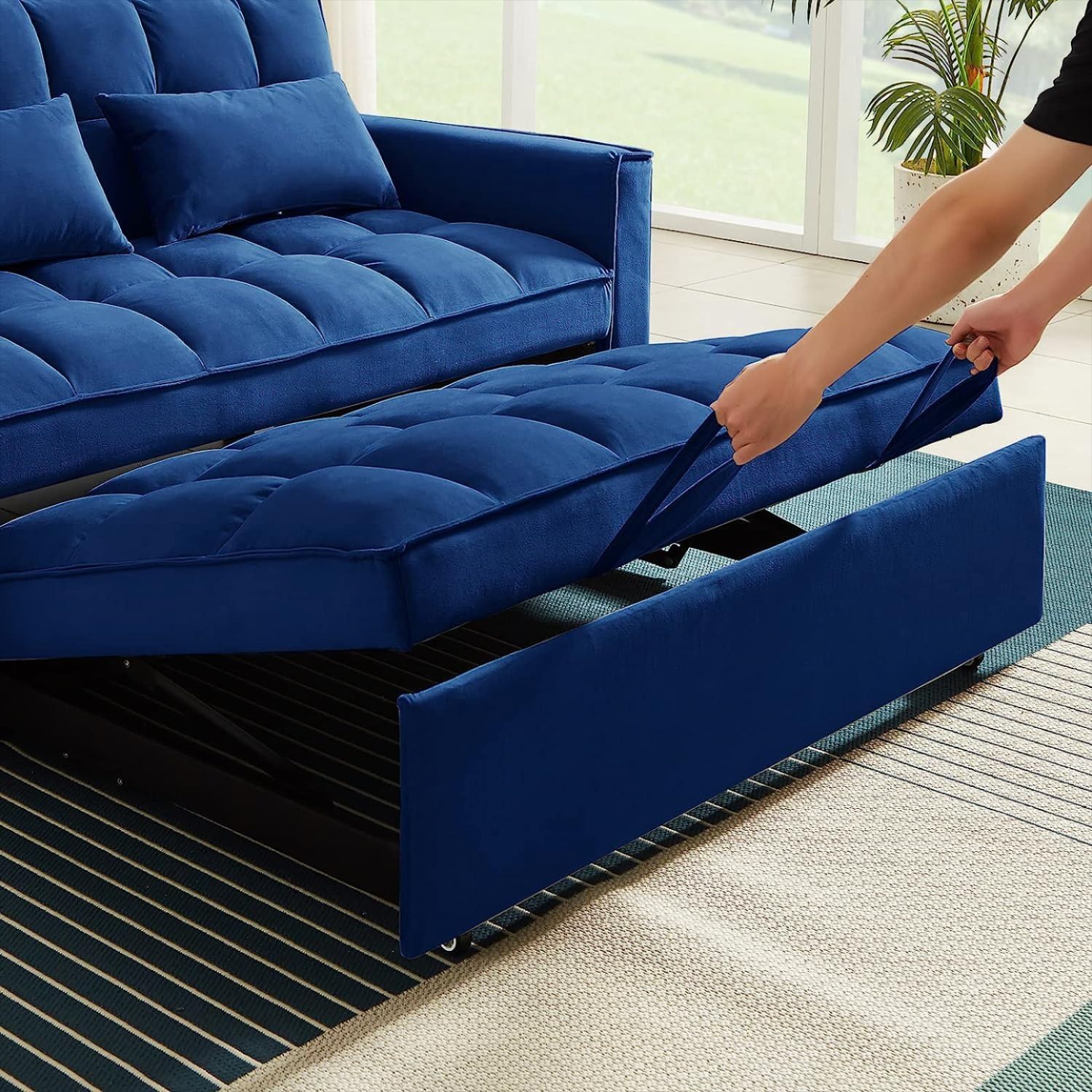 3 In 1 Convertible Sleeper Sofa Bed, Modern Velvet Loveseat Futon Couch ... intended for Gewnee Modern Velvet Loveseat Futon Sofa Couch W/Pullout Bed