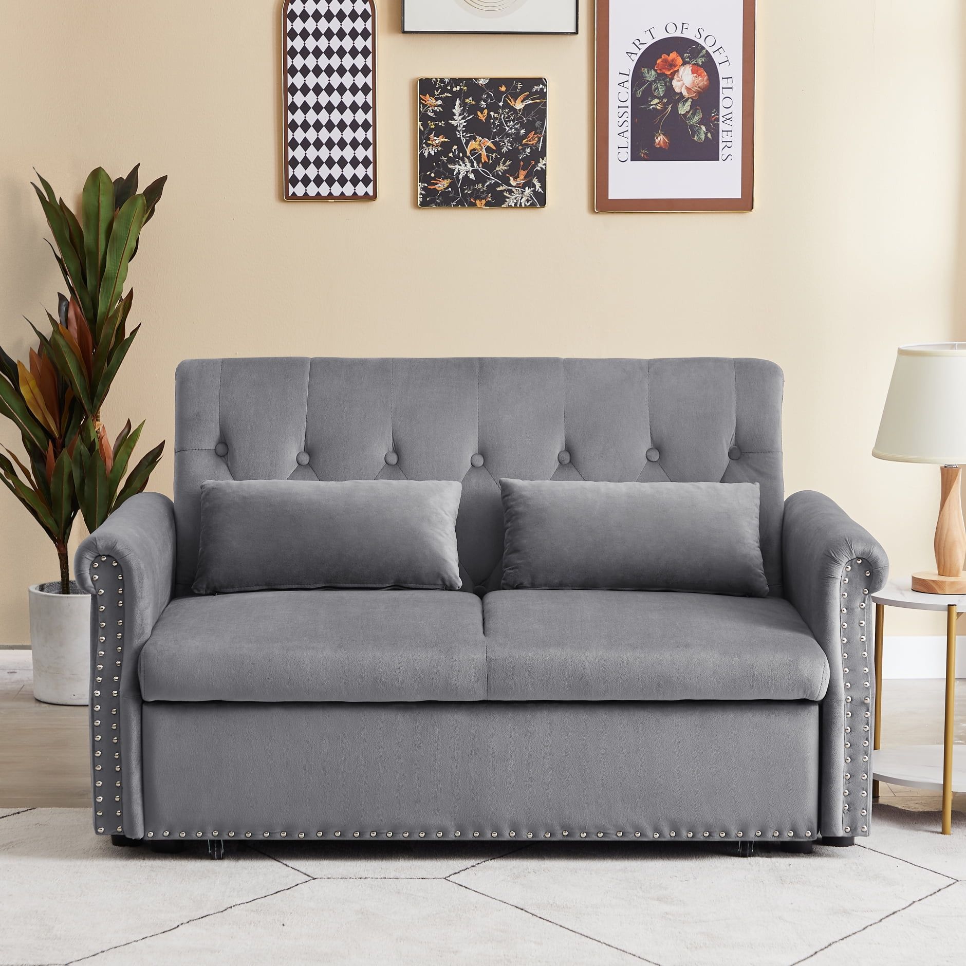 3 In 1 Convertible Sleeper Sofa Bed With Adjustable Backrest, Velvet ... in Care and Maintenance Tips for Your Siena Velvet Convertible Sleeper Sofa