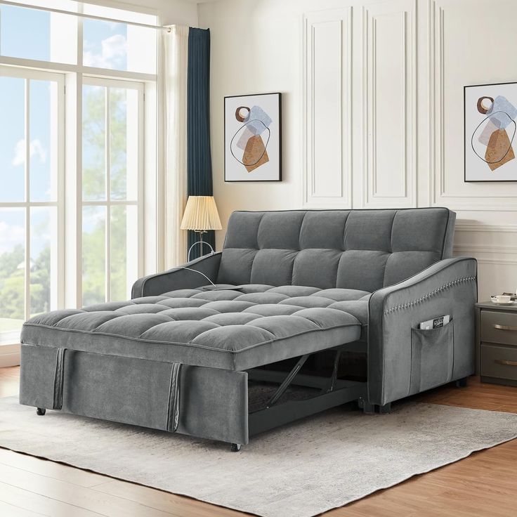 3 In 1 Sleeper Sofa Couch Bed With Usb & Type C Port, 52" Small Modern ... for How Tufted Back Upholstery Enhances Sleep Comfort