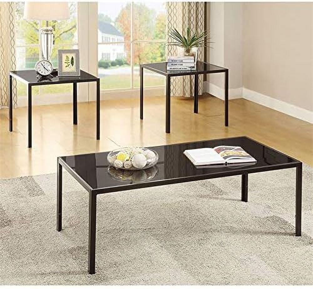 3 Piece Glass Top Coffee Table Set In Black - Walmart.com with Lantler Transitional 3-Piece Glass Top Coffee Table Set In Brown