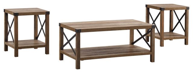 3-Piece Rustic Wood And Metal Accent Table Set - Rustic Oak ... within Marsh Wood And Metal Accent Table Set, Rustic Brown 2 Piece