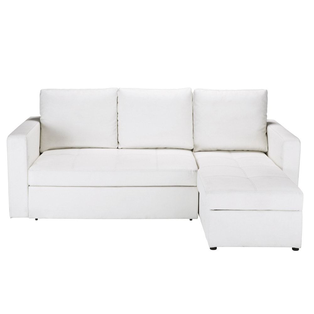 3 Seater Polyurethane Corner Sofa Bed In White Toronto | Maisons Du Monde regarding Why a White Rue Sofa Bed Might Be Your Next Smart Furniture Choice