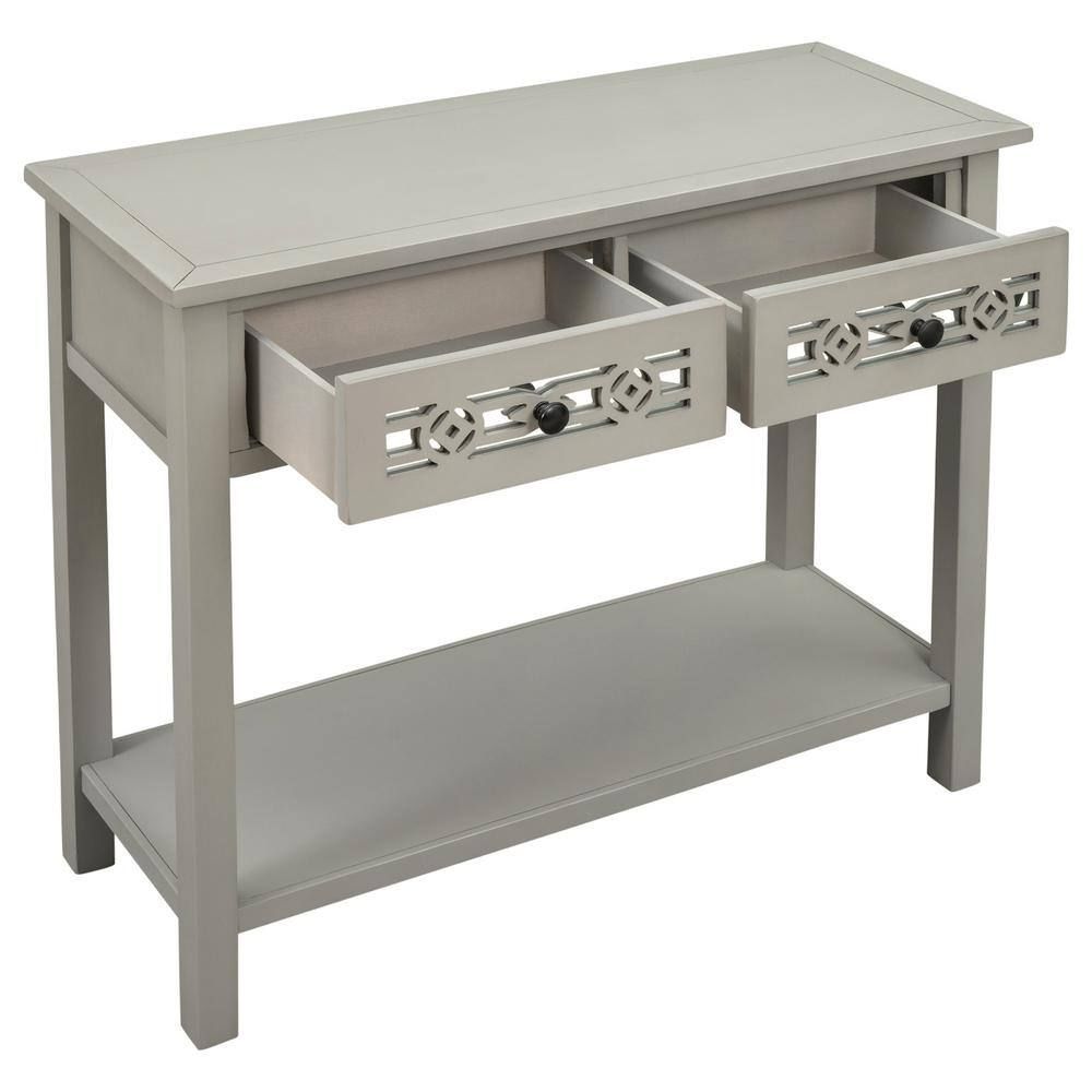 35 In. Silver Rectangle Classic Wood Console Table With Hollow-Out ... intended for Coaster Contemporary Wood Rectangular Console Table In Silver