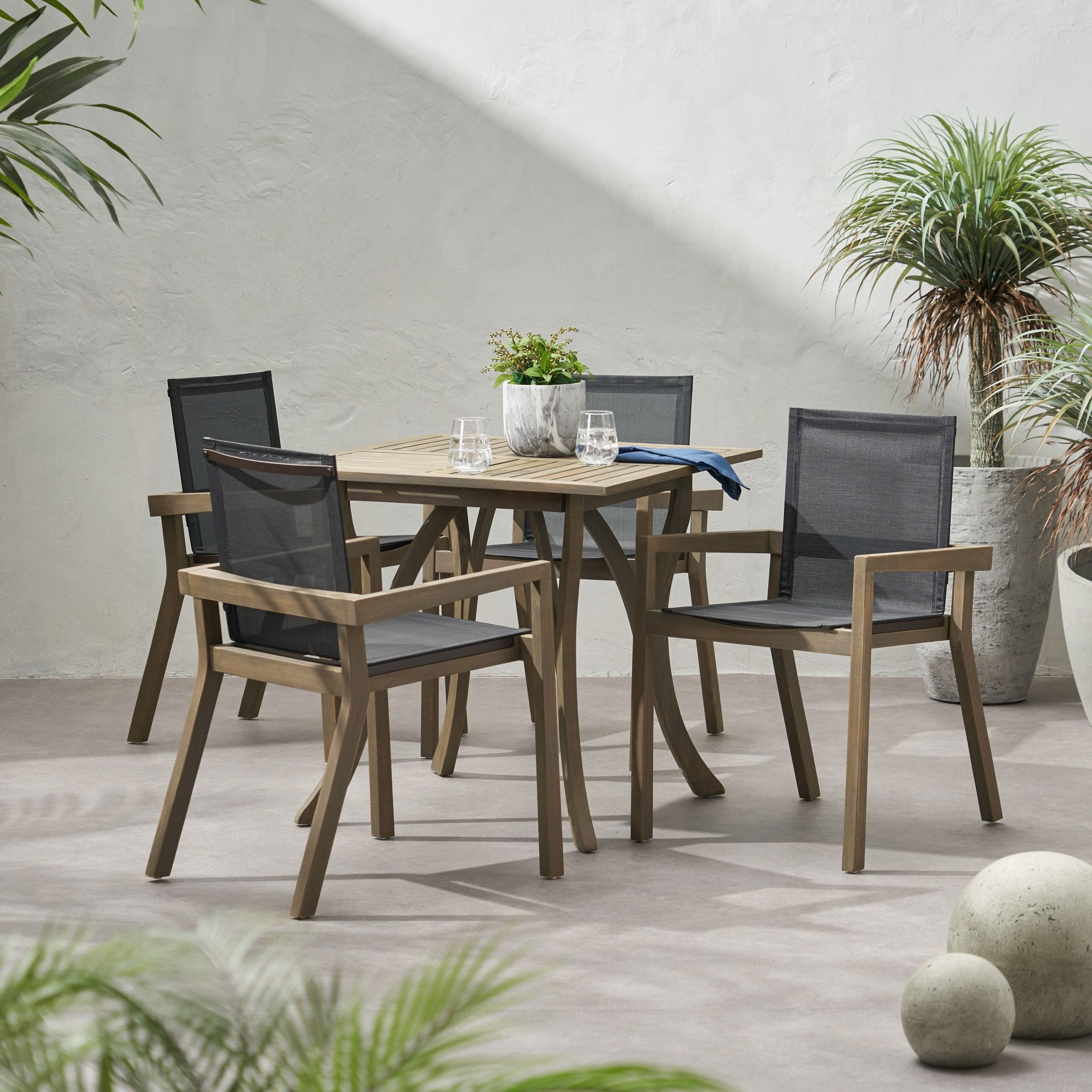 4, Square Outdoor Dining Sets - Bed Bath &amp;amp; Beyond regarding Astin Outdoor Acacia Wood 4 Seater Square Dining Set With Mesh Seats, Gray Finis